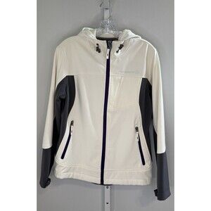 Free Country Women’s Softshell Hooded Jacket Medium White Gray Zip Fleece Lined